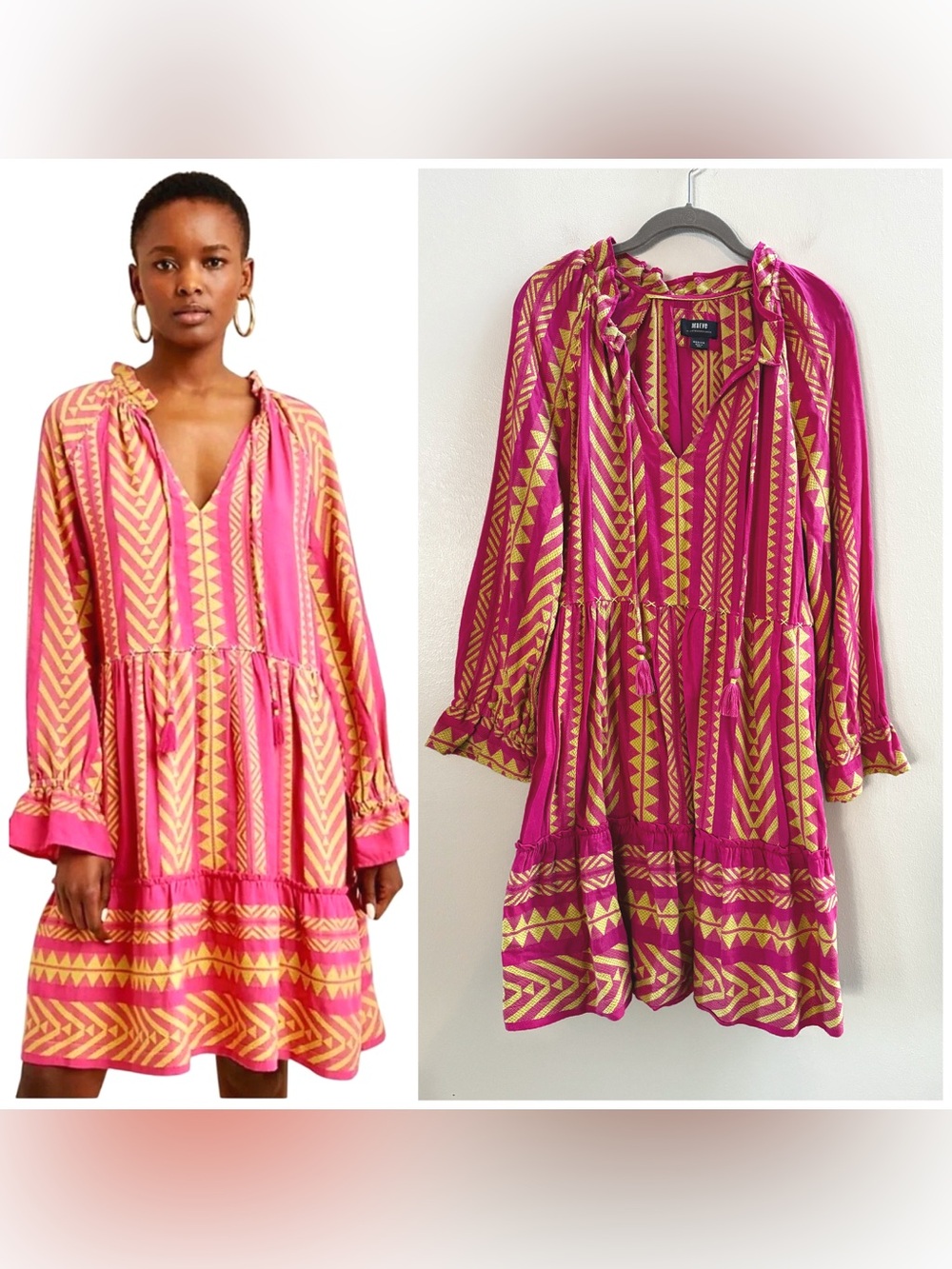 Anthropologie Maeve Dominique Tunic Pink Yellow Geometric Boho Dress Medium